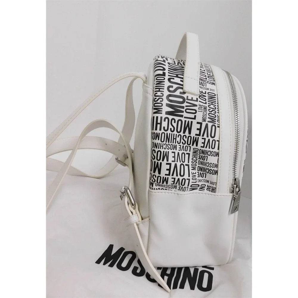 Love Moschino Black White Logo Vegan Backpack Bag‎